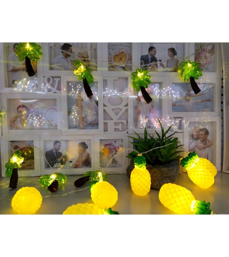 Instalatie de Craciun, Flippy®, Tip Sir cu Baterii, 1.5 m, 10 LED-uri, Model Ananas, Galben