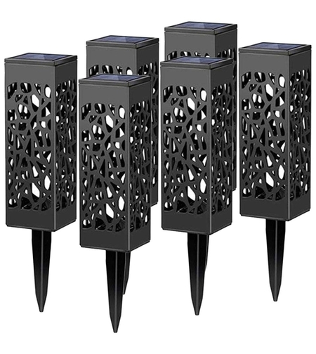 Lampa solara LED, Flippy, Set 6 Bucati, Tip Felinar, pentru Gradina, Inaltime 30.2 cm, putere 0.2W, 1.2V, 600mAh, Lumina Alb Cald, Negru