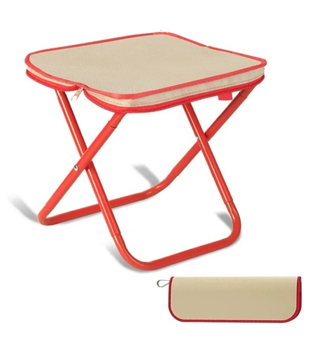 Scaun Pliabil, Vafy, pentru Adulti, Portabil, pentru Camping, Pescuit, din Panza Oxford si Cadru Metalic, 24 x 24 x 28 cm, Rosu/Bej
