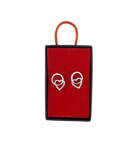 Cercei din Argint 925, Jolie Silver, pentru Dama, Model Model Cerc Cu Inimioara si Pietre, 2.60 g, Design Elegant si Romantic, Argintiu