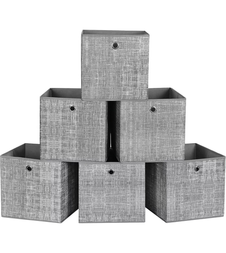 SONGMICS Set 6 cutii de depozitare, pliabile cu maner, material textil si oxford, 30x30x30 cm, gri