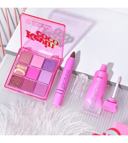 Set 3 Produse de Machiaj, KEVIN & COCO, Pink Ice Star, 9 culori, 15.5 x 13 x 3.4 cm