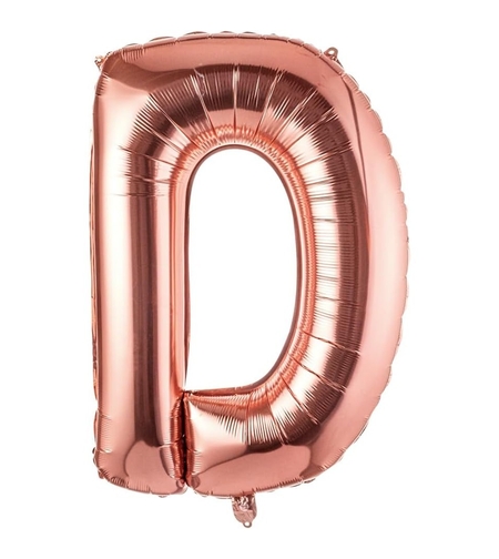 Balon Folie Metalizata Litera D, Flippy, 100 cm, Umflati cu Heliu sau Aer, Ambalaj Individual, Pai inclus, Rose Gold