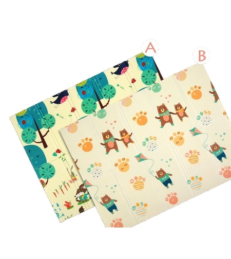 Covoras pentru Copii, Flippy, cu 2 Fete, Model Zmeu/Ursi, din XPE+PE, Impermeabil, Antiderapant, Protectie Termica, +3 Luni, Pliabil, 180 x 200 x 1.5 cm, Multicolor