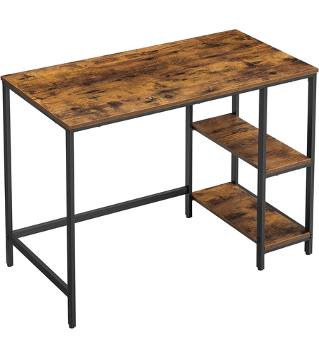VASAGLE Birou cu 2 rafturi pe stanga sau dreapta, cadru din otel, 50x100x75cm, industrial, maro rustic si negru