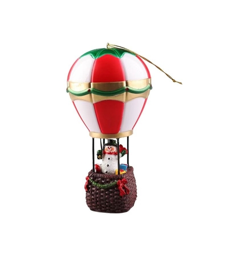 Decoratiune de Craciun tip Balon cu Aer Cald, Flippy, Balon cu Om de Zapada, din Rasina, Model Balon cu Aer Cald si Om de Zapada Iluminare LED, 17 x 5 x 5 cm, Gri Rosu