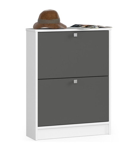 Dulap pantofi cu 2 usi rabatabile, PAL laminat 16 mm, 60x20x80 cm, alb si gri