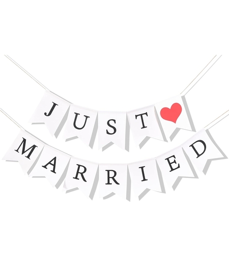Banner Decorativ, Flippy, Model Just Married, Tematica Nunta, Alb-Negru