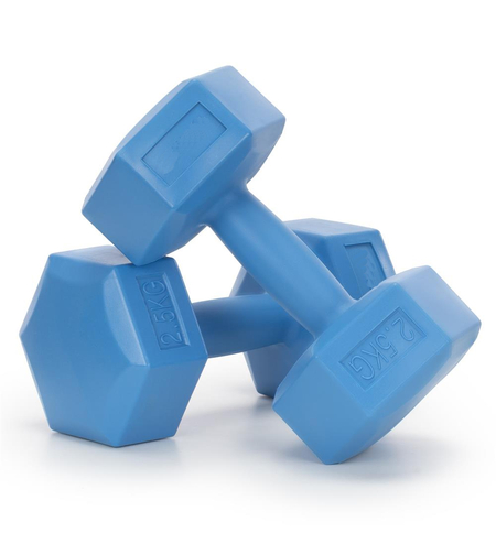 Set gantere hex 2x2,5 kg, bitum cu invelis rezistent PP, albastru