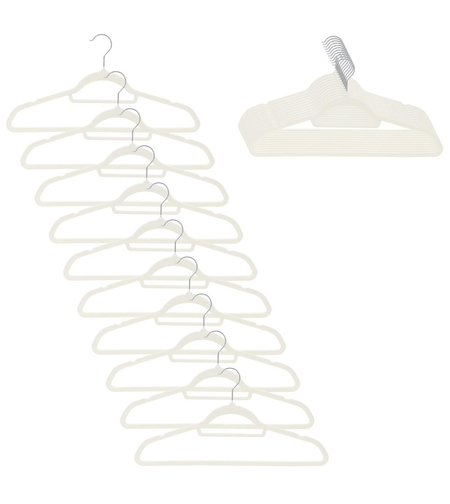 Set de 20 de umerase pentru haine, din velur, cu carlig rotativ, 45x23 cm, ecru