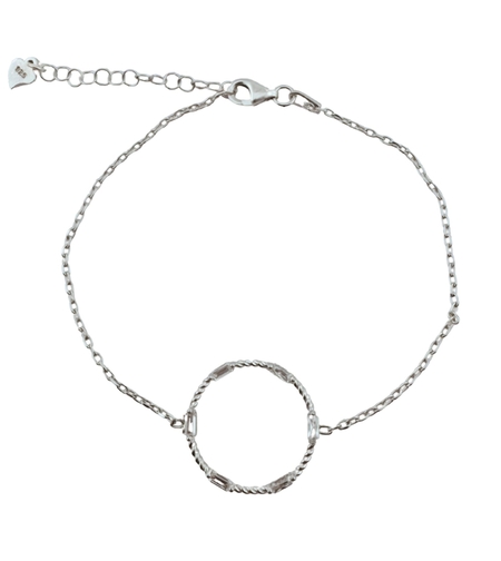Bratara pentru Dame, Jolie Silver, din Argint 925, Model Cerc Rasucit, cu Pietre Zirconia, Ajustabila, 1.92 gr, Argintiu
