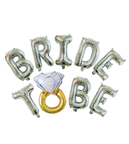 Set Baloane din Folie Metalizata, Flippy, Model Bride to Be cu Inel de Logodna, Litere de 40 cm, Baloane Party, Ambalaj Individual, Pai Inclus, Umflare cu Aer sau Heliu, Argintiu