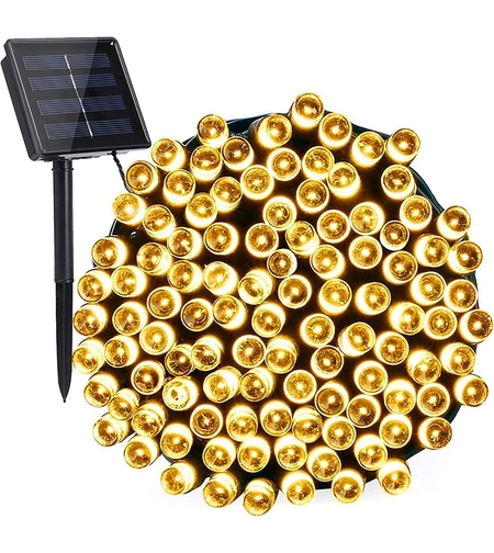 Instalatie Craciun, 32 metri, 300 de LED-uri, Alb Cald, cu energie solara, fir de cupru, liniar, interior/exterior, Flippy
