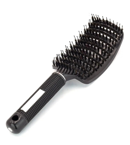Perie de Par Curbata Ventilata, Flippy, Peri de Mistret + Nylon, Maner Antiderapant, Efect Masaj, Wet & Dry, 24.5 x 6.5 cm, Negru