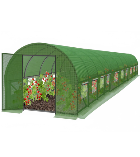 Sera de gradina, tip tunel cu cadru metalic, 500x1000cm, verde, 50mp, usa cu cadru metalic