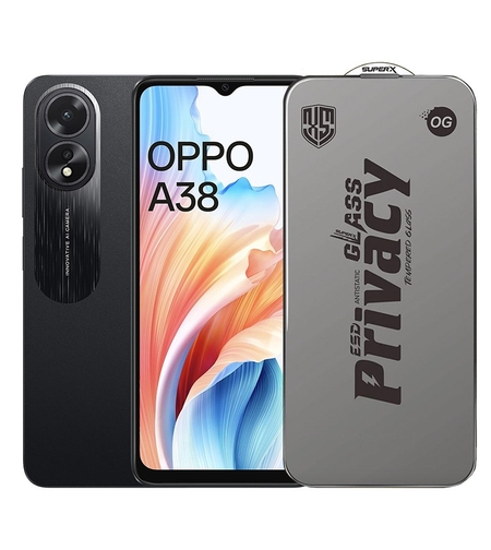 Folie de Protectie pentru Oppo A38, Vafy, Sticla Securizata ESD Antistatica, Super-X Privacy OG, Margini Negre, 0.30 mm, Transparent Inchis