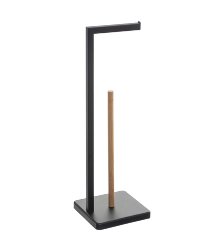Suport hartie igienica 5Five Natureo, metal si bambus, 20x20x65 cm, negru