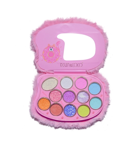 Paleta de Machiaj, KEVIN & COCO, Pink Fuzzy Fard de Pleoape,12 culori, 15 x 10.5 x 3 cm