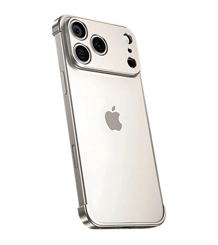 Carcasa de Telefon, Vafy, Compatibila Apple iPhone 17 Pro, Fara Rama, doar Colturi si Camera, din Metal, Grosime 0.1 mm, Gri titanium