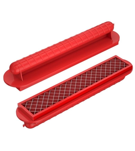 Feliator manual pentru hot-dog Flippy, crestare carnati si hot-dog, manual, potrivit pentru gratar, 29.5 x 6.5 cm, din inox si ABS, rosu