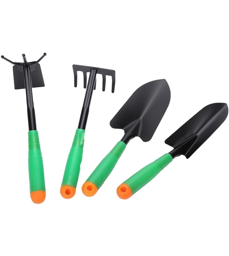 Set 4 Unelte de Gradina Flippy, pentru Plantare Prelucrare Sol si Ingrijire Plante, Material PVC si cardboard, 31.5 x 8.5 cm, verde