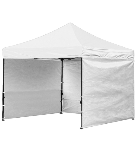 Cort tip pavilion cu 3 pereti laterali, structura solida otel si acoperis impermeabil PVC, 3x3 m cu inaltime reglabila, alb