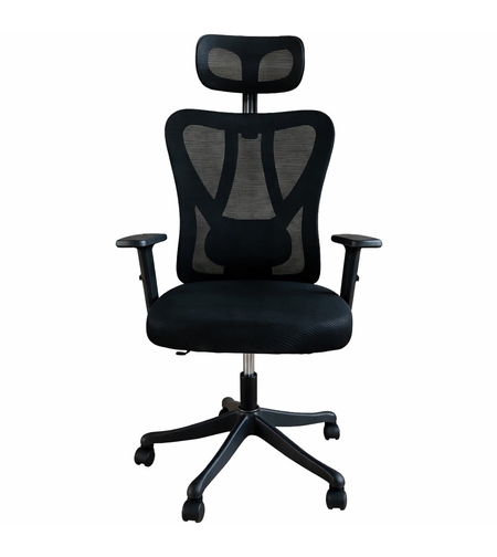 Scaun birou ergonomic, reglabil, cu suport lombar si tetiera, plasa mesh, maxim 120 kg, 50x50x126 cm, negru