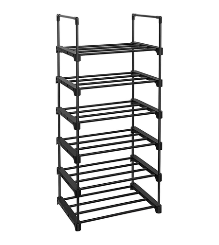 SONGMICS Raft pantofi 6 niveluri, 12 perechi incaltaminte, structura metalica, 45x30x106 cm, negru