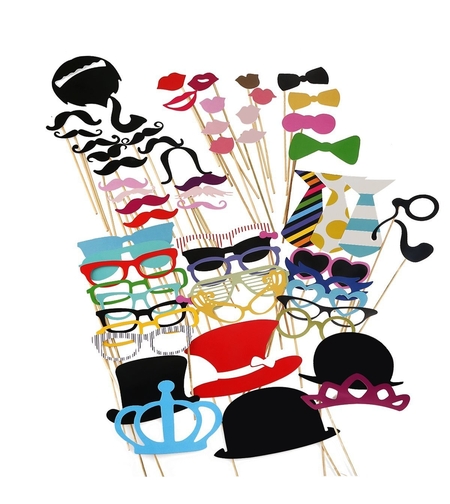 Set 60 de Accesorii pentru Petrecere, Flippy, Props pentru Coltul de Poze, Ochelari, Palarii, Mustata, Cravata, pentru Evenimente, Multicolor
