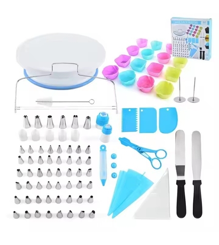 Set 92 Piese Ustensile pentru Ornare Prajituri, Flippy, din Plastic si Otel Inoxidabil, Forme Briose, Multicolor