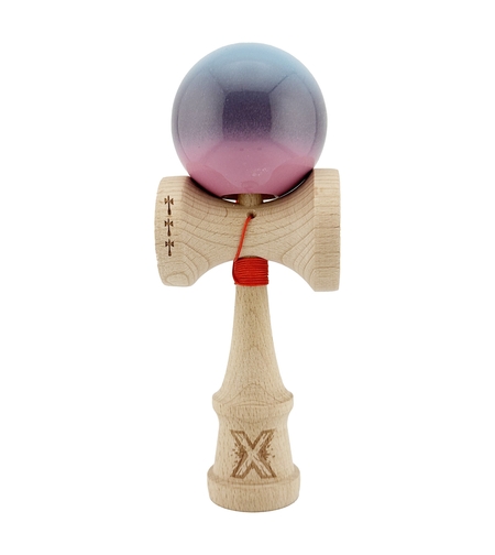 Kendama X Originala, Profesionala, Flippy, Big Cups V2, Super Sticky Cupe Mari, Rulment Metalic cu Ata 55 cm, Albastru Deschis/Mov/Roz