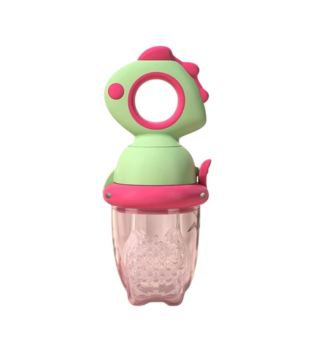 Suzeta pentru Fructe, Flippy, pentru Bebelusi, din Silicon Alimentar, +4 Luni, 2 mm Grosime Gauri Tetina, 12.4 x 5.1 x 4.7 cm, Verde/Fucsia