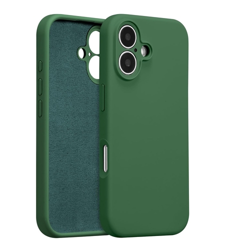 Husa de Protectie, Vafy, pentru iPhone 16 Plus, Liquid Silicone, cu Microfibra pe Interior, Protectie Antisoc, Compatibil Incarcare Wireless, Verde