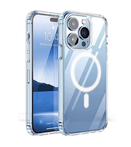 Husa de protectie Vafy compatibila cu Apple iPhone 15, MagSafe Blister, gaura mare camera, transparenta