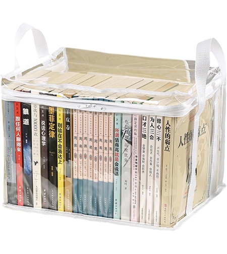 Cutie de Depozitare, Flippy, din PVC + Textil, Rezistenta la Apa, Geanta pentru Carti, 32x24x25 cm, Transparent-Alb