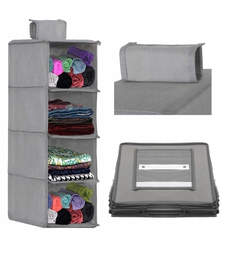 Organizator dulap Sersimo, 4 compartimente, textil, 80cm, gri