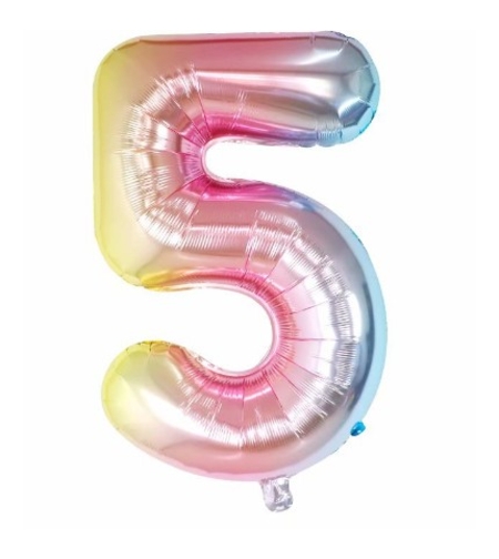 Balon din Folie Metalizata Flippy, Figurina Cifra, Tema Aniversare 40 cm, Ambalaj Individual, Pai inclus, Umflare cu Aer sau Heliu, Multicolor, Cifra 5