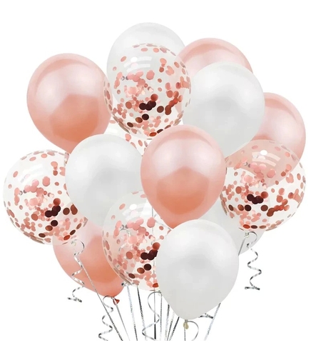 Set 15 baloane pentru petrecere, Flippy, rose gold/ alb, 30 cm