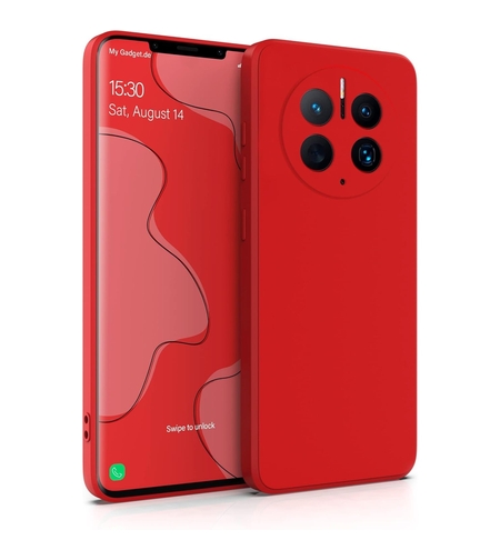 Husa de Protectie, Vafy, pentru Huawei Mate 50 Pro, Liquid Silicone, cu Microfibra pe Interior, Protectie Antisoc, Compatibil Incarcare Wireless, Rosu