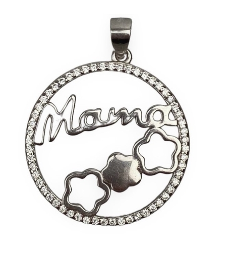 Pandantiv, Jolie Silver, Argint 925, Model Mama (cerc cu flori), Zirconiu, 22 x 22 mm, 3 g