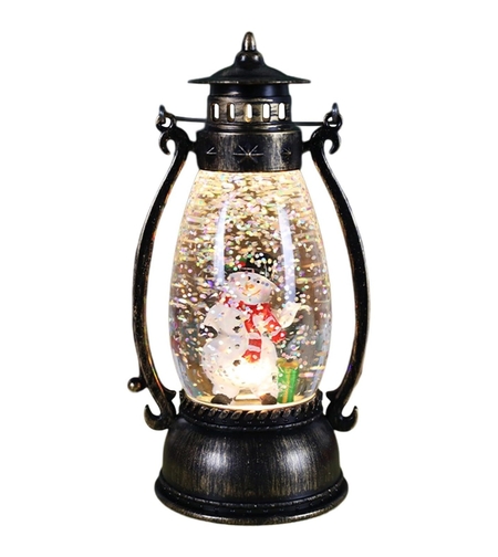 Decoratiune Luminoasa, Flippy, Felinar de Craciun, cu Lumina LED, Ornament Model Lampa cu Ulei Om de Zapada, cu Maner, 14x7x6 cm, Negru