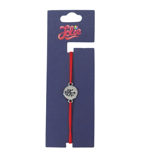 Martisor Bratara din Inox pentru Copii, Jolie, Textil si Inox, Snur Rosu, Model Banut, Argintiu