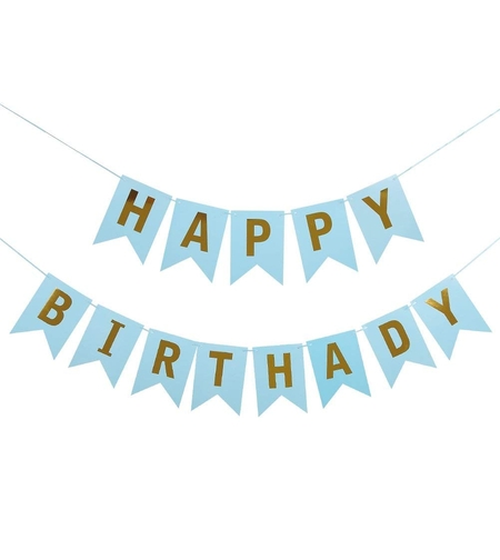 Banner Happy Birthday 100x200 cm, Flippy, Dimensiune Stegulet 11.5x16.5 cm, Rola de Ata Inclusa, Albastru