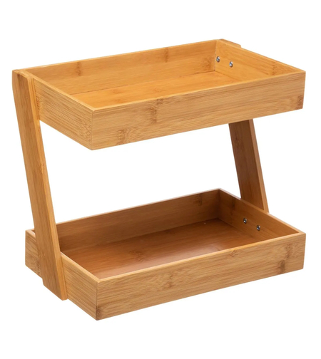 Etajera colt 5Five pentru bucatarie, 2 niveluri, bambus, 26x22x31cm, maro natural