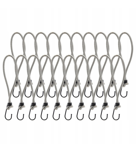 Set 25 bucati elastice pentru fixare prelate sau bannere, cu carlig 25 cm, gri