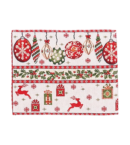 Servet pentru Masa, Flippy, Model Globulete si Cadouri, Tematica Craciun, 43 x 34 cm, Rosu