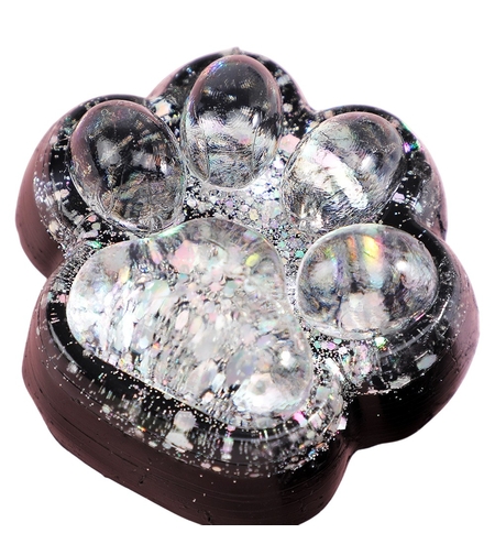 Jucarie Antistres Squishy, Flippy, cu Revenire Lenta, Squeeze Pinch Family, Model Labuta de Pisica cu Sclipici, 6.5x6 cm, 60g, Ambalaj Transparent, Alb-Negru