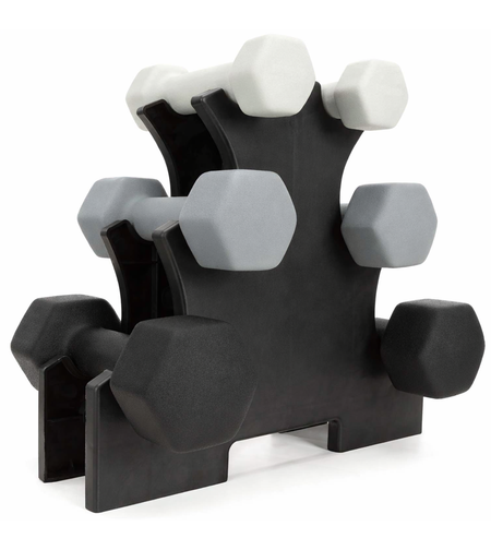 Set gantere din fonta cu invelis neopren, 12 kg cu suport, capete hexagonale, 2x1 kg 2x2 kg 2x3 kg, multicolor