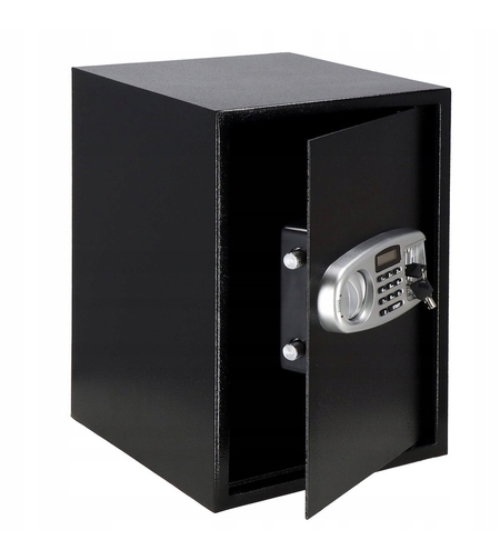 Seif electronic standard cu cifru si cheie, 350x500x360 mm, Otel, Negru