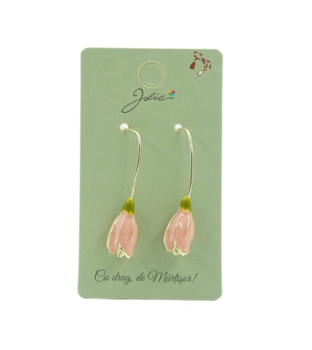 Cercei Dama de Primavara, Jolie, Model Flori Lalele, Eleganti si Moderni, 7 x 1 cm per unitate, Roz